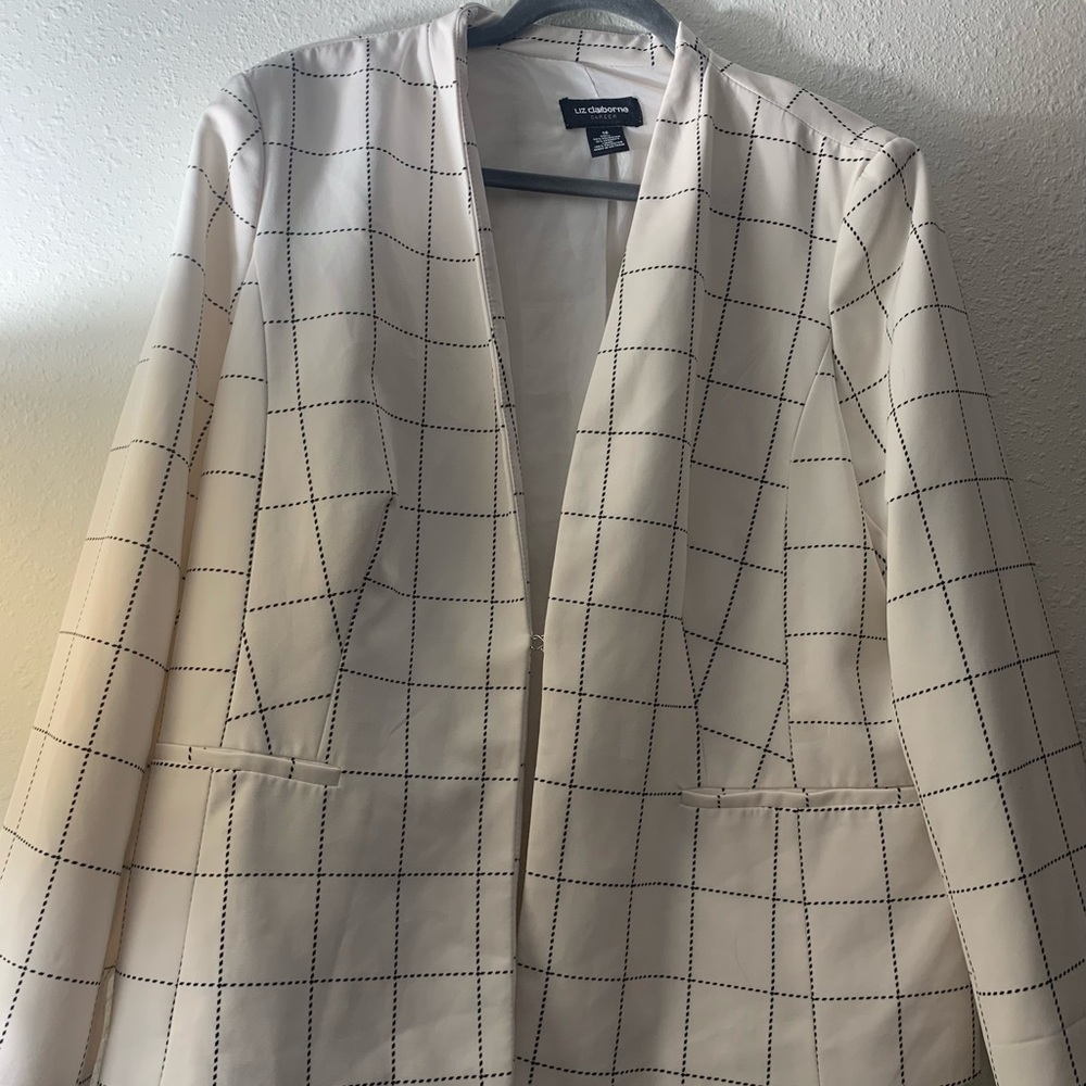 Liz Claiborne Cream Grid Pattern Blazer